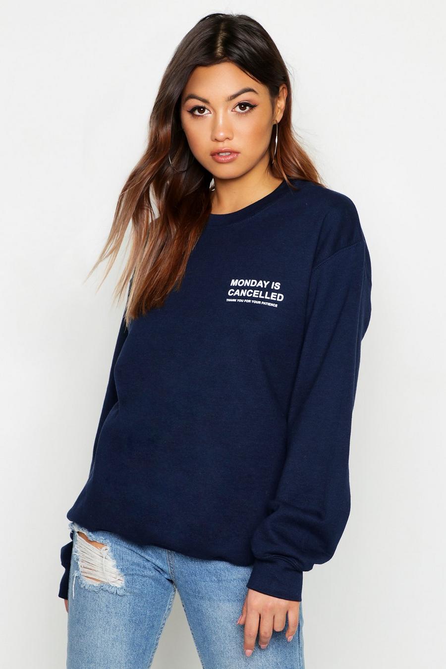 Navy marinblå Monday Is Cancelled Slogan Sweat image number 1