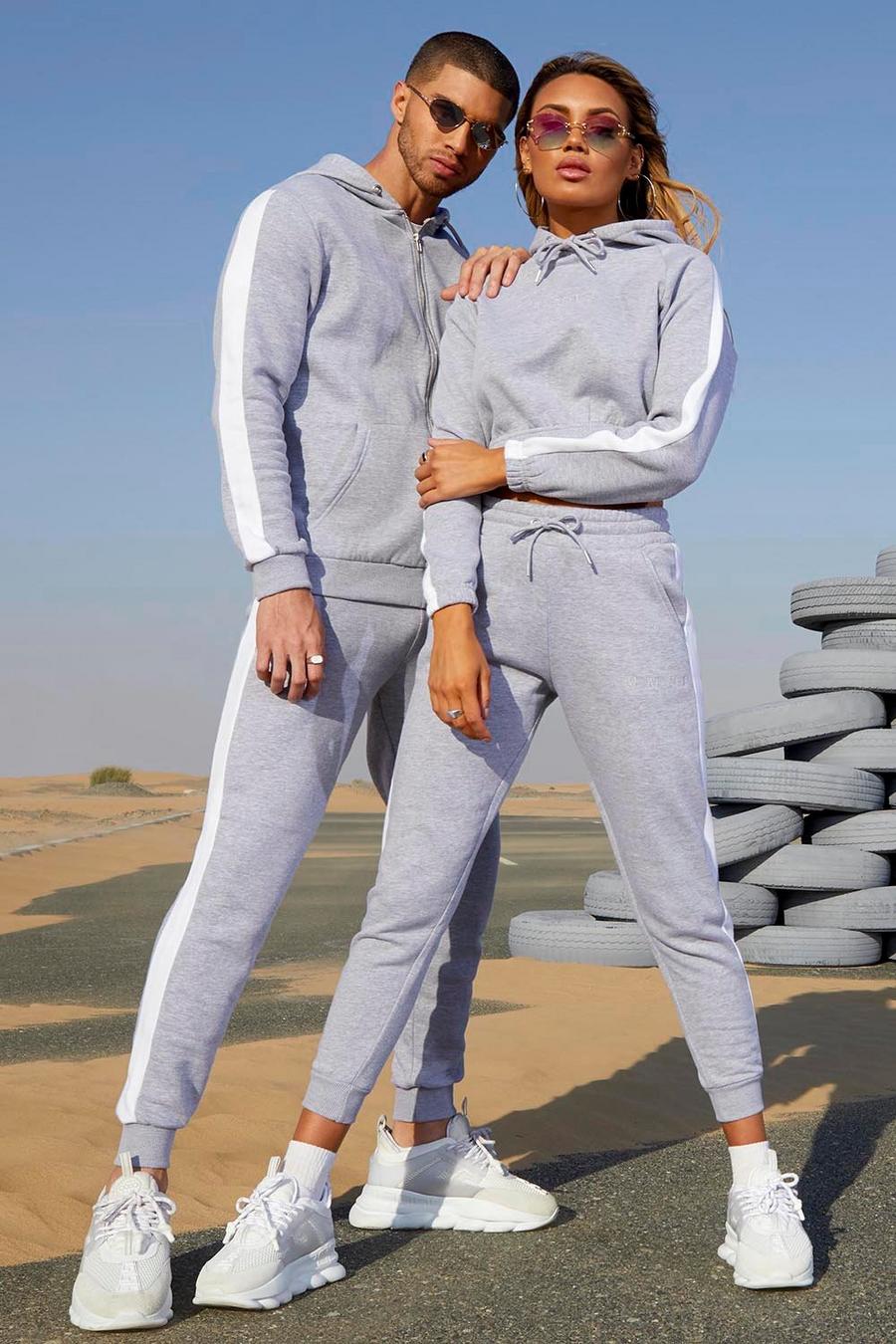 Grey marl Träningsoverall med kort hoodie och kontrastpaneler image number 1
