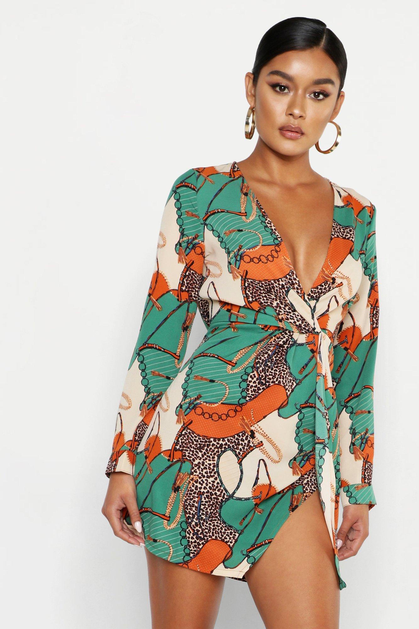 satin chain print dress