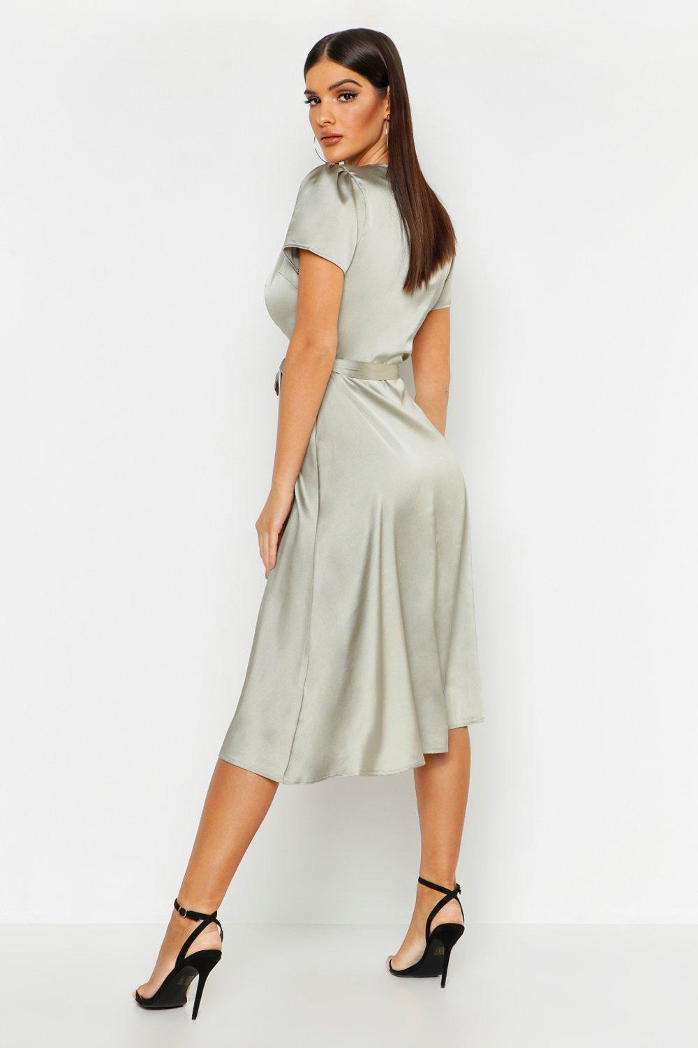 Cap Sleeve Wrap Midi Dress