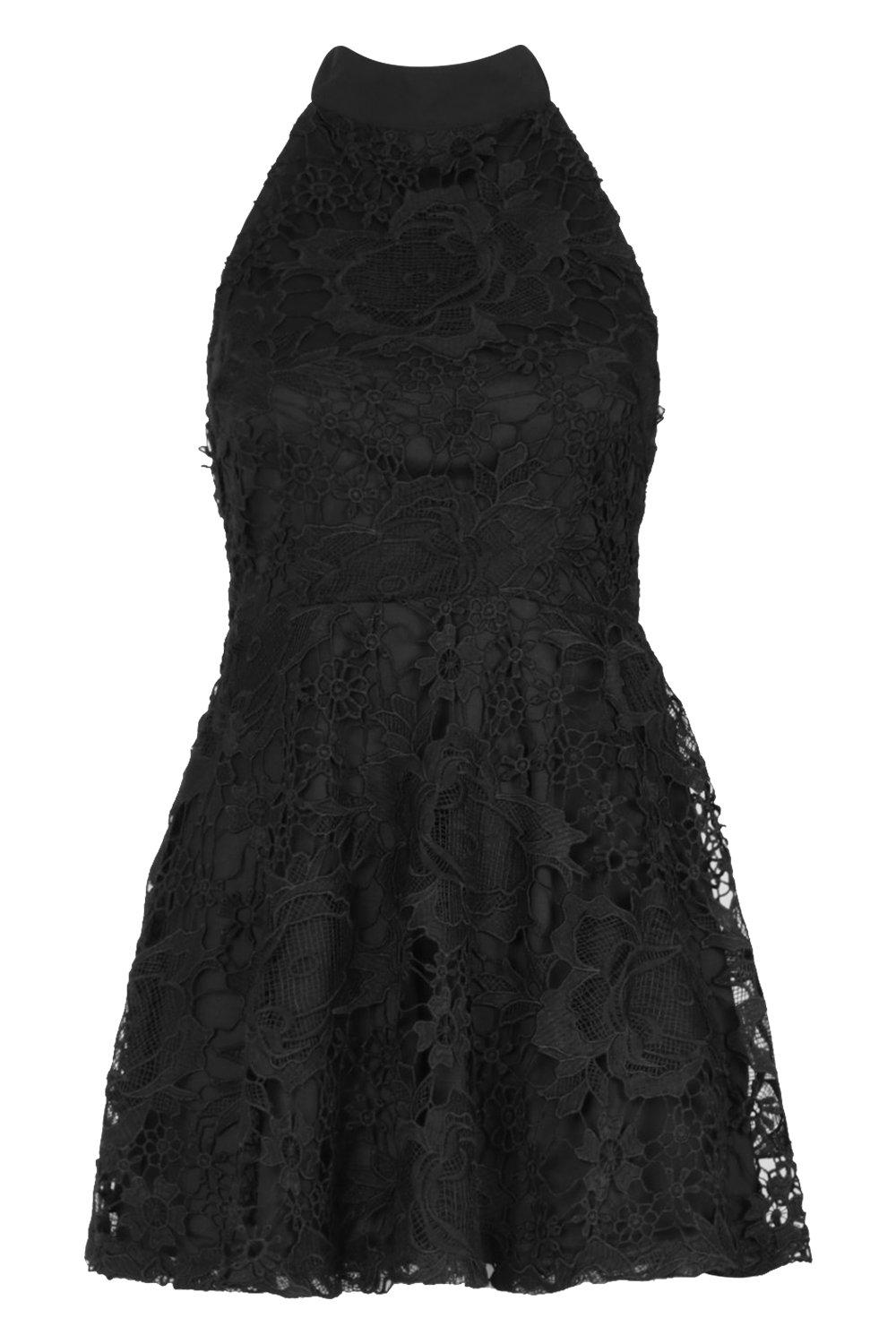 Premium Lace High Neck Skater Dress