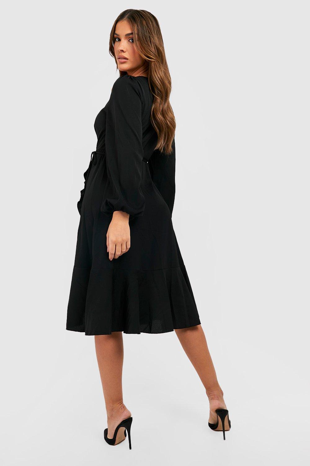 black ruffle skater dress