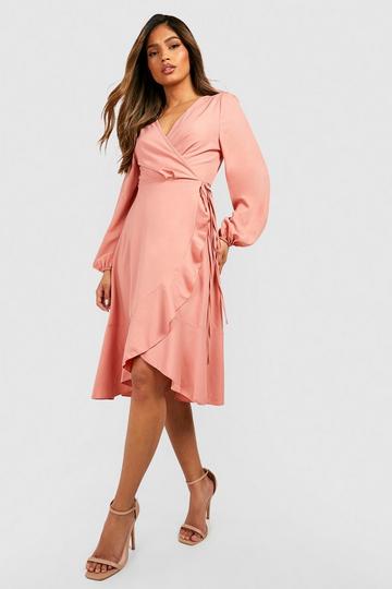 Crêpe Midi Wikkel Skater Jurk Met Ruches blush