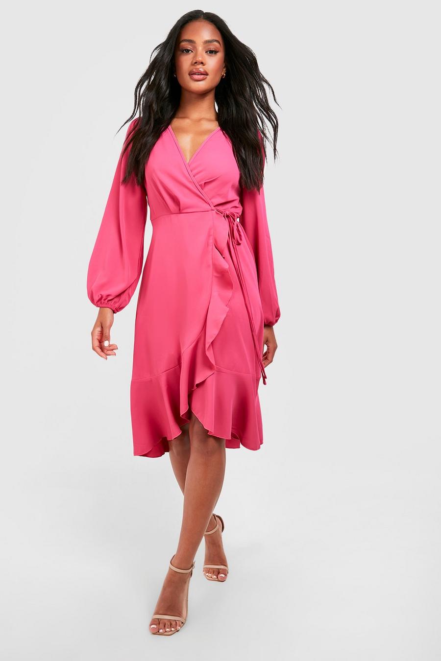 Pink Omlottklänning i crepe med volanger image number 1