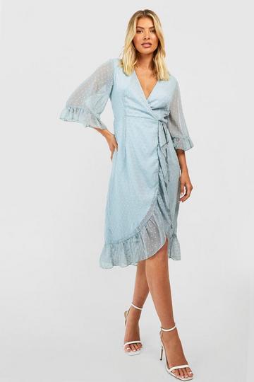 Dobby Chiffon Wide Sleeve Midi Wrap Dress sage