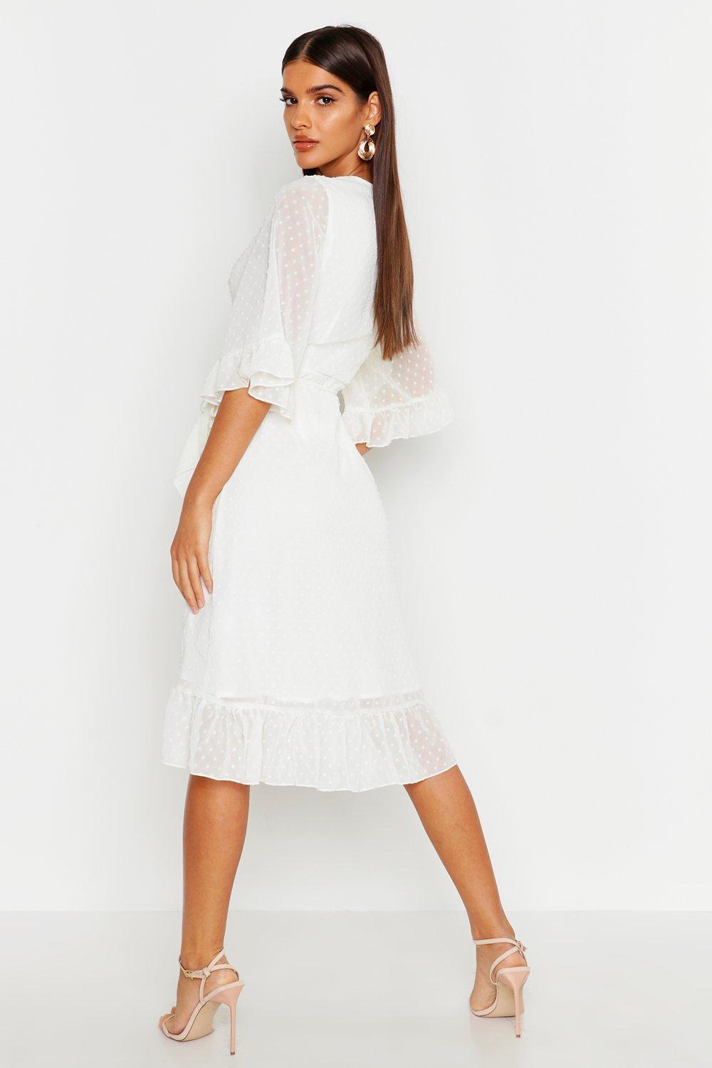 midi white wrap dress