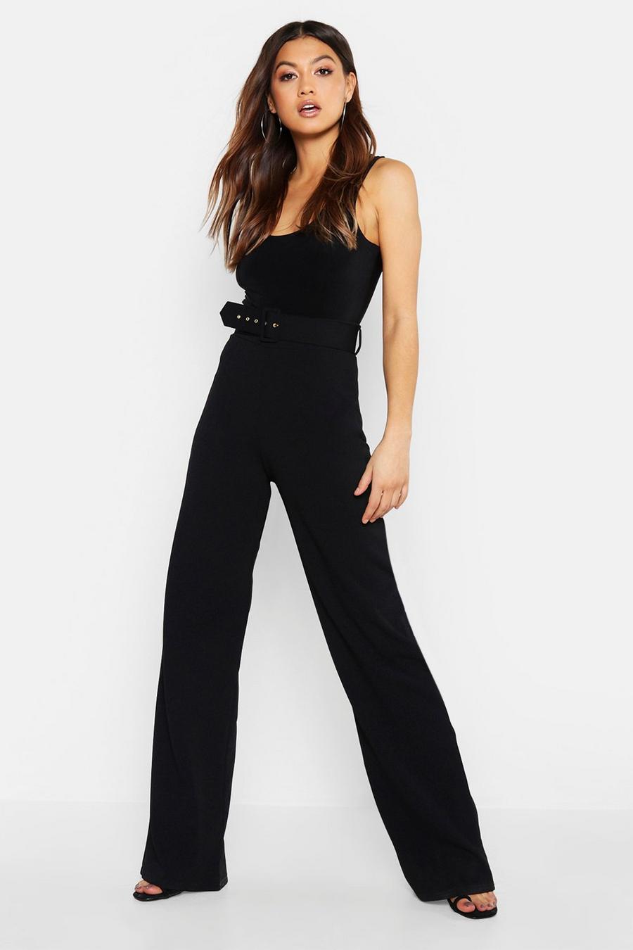 Black High Waisted Belted Trousers image number 1