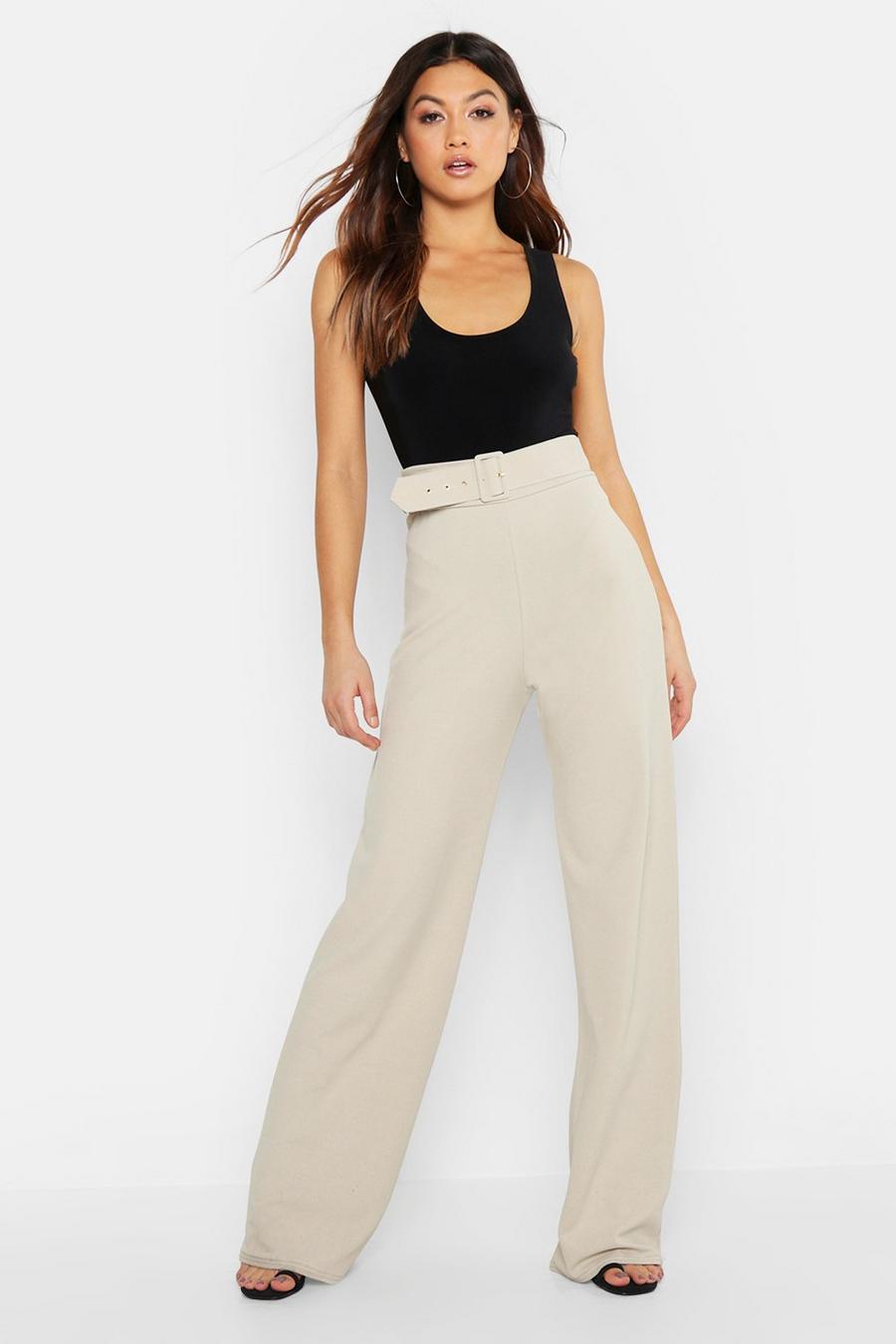 Stone High Waisted Belted Trousers image number 1
