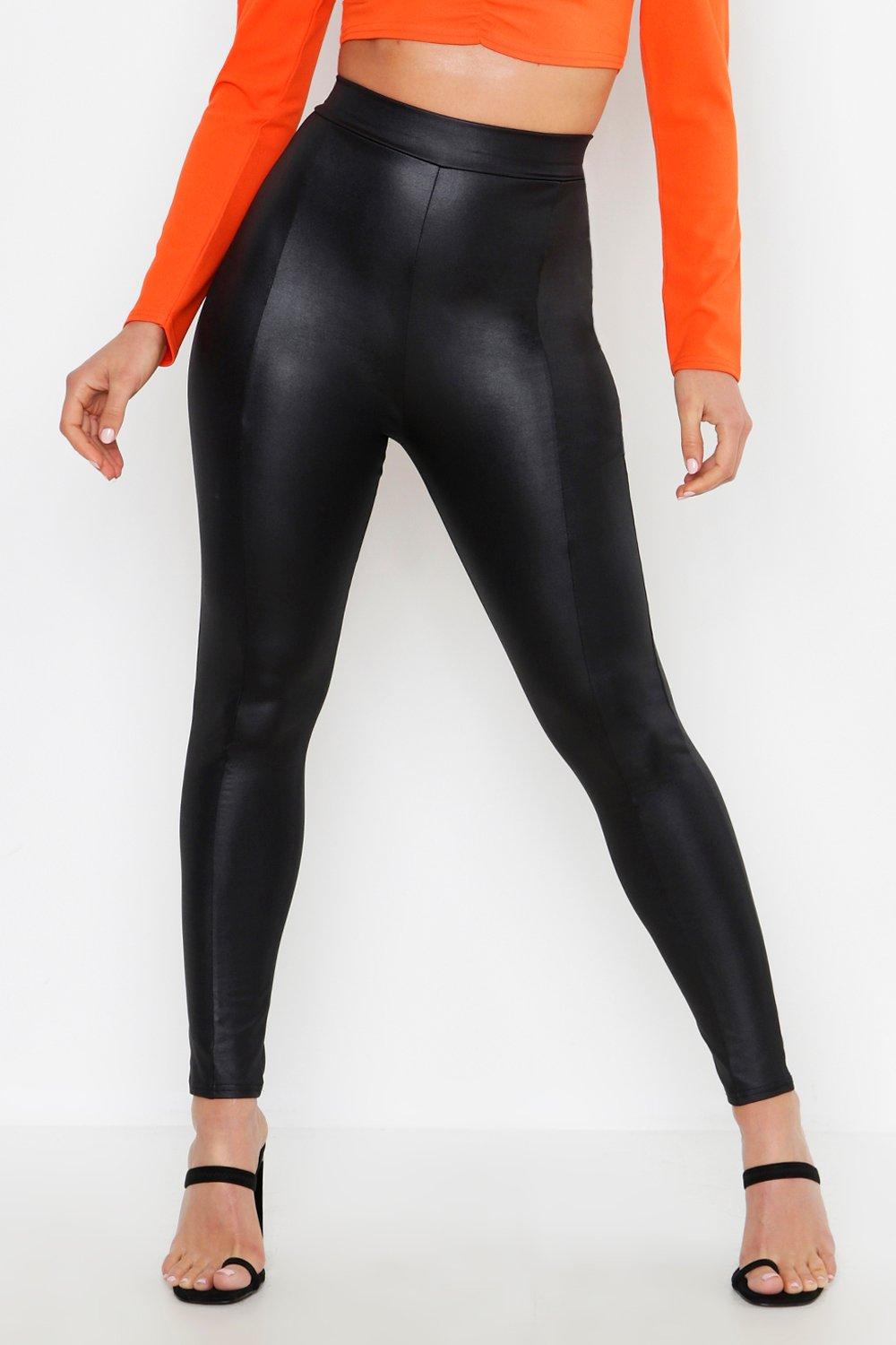 Faux Leather Front Seam Leggings