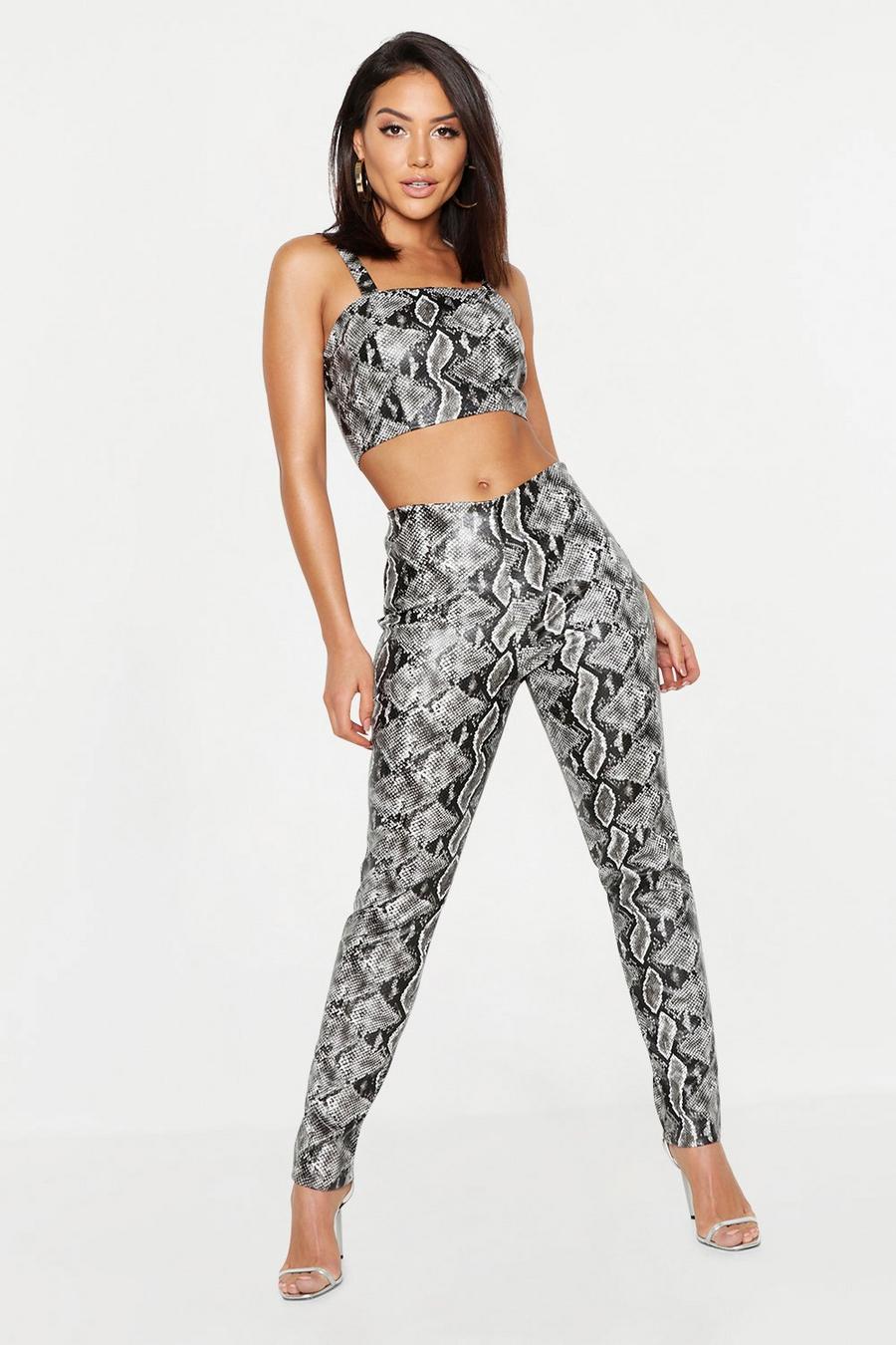Grey Snake Print Faux Leather Trouser