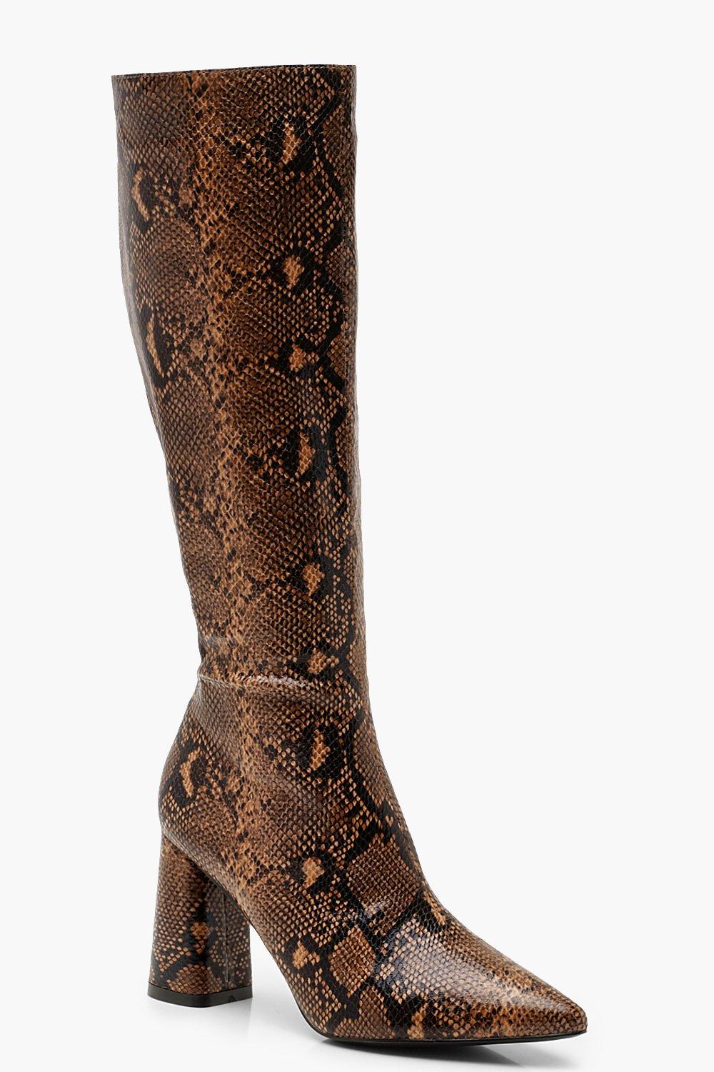 Snake Print Knee High Boots Boohoo Nederland