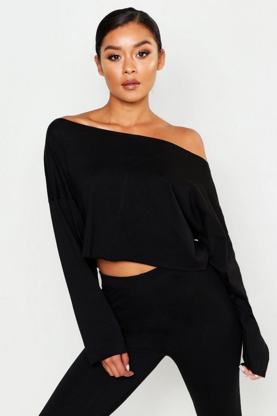 Black Off The Shoulder Cropped Sweater