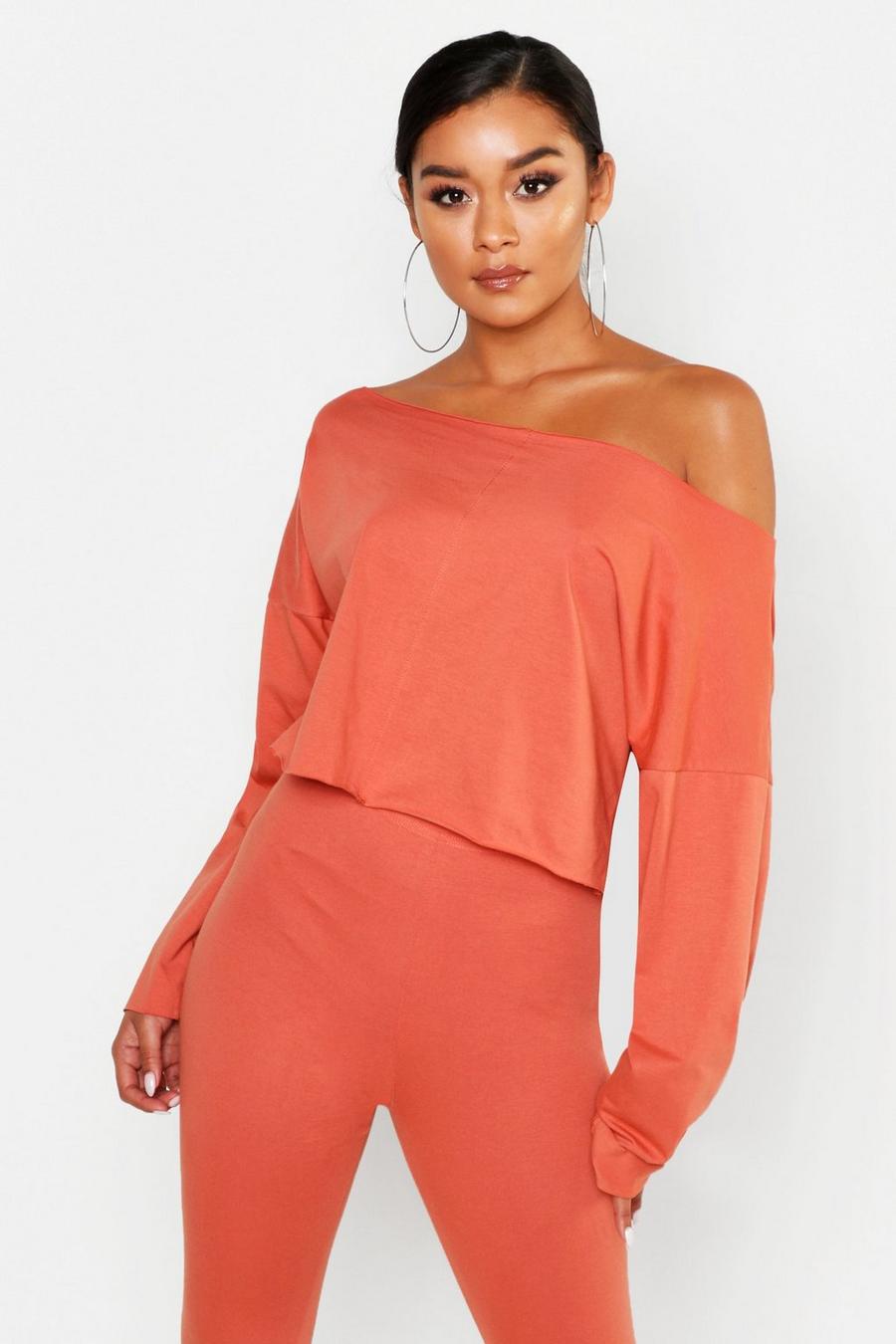 Terracotta Off The Shoulder Cropped Sweater image number 1