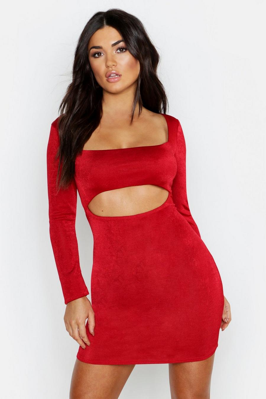 Textured Slinky Cut Out Long Sleeve Dress image number 1