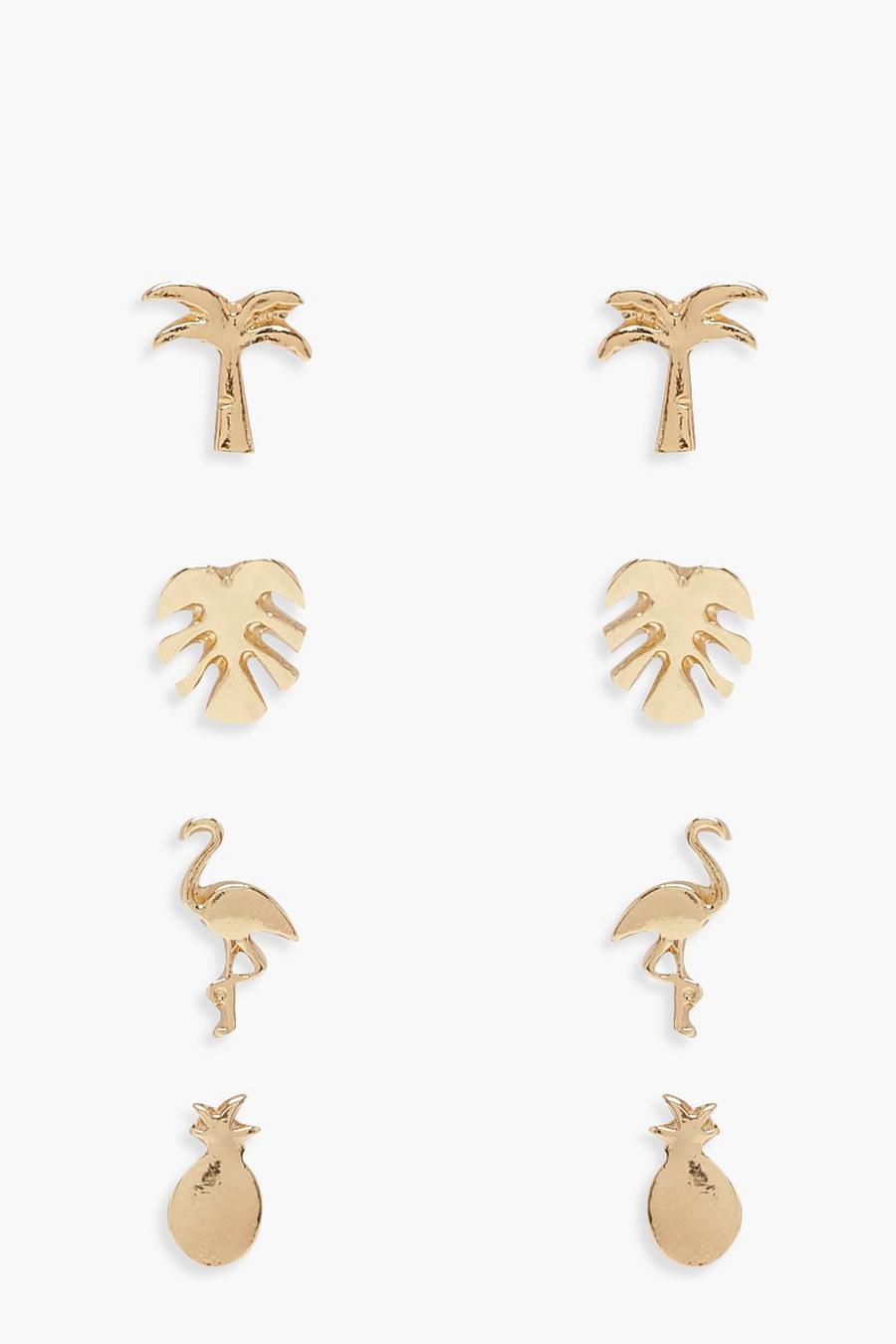 Gold metallic Mini Tropical Stud Earring Pack image number 1
