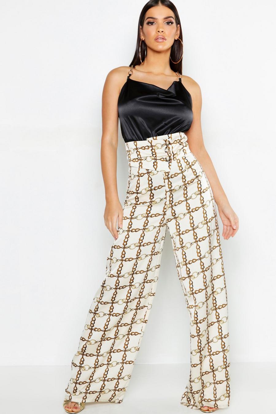 Chain Print Satin Cut Out Wide Leg Pants image number 1