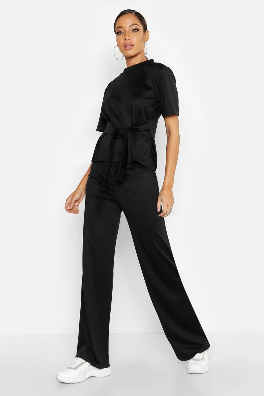 Wrap Short Sleeve T-Shirt + Wide Leg Pants Co-Ord image number 1