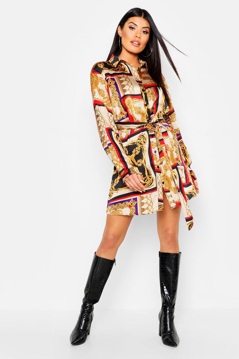 boohoo chain print shirt dress