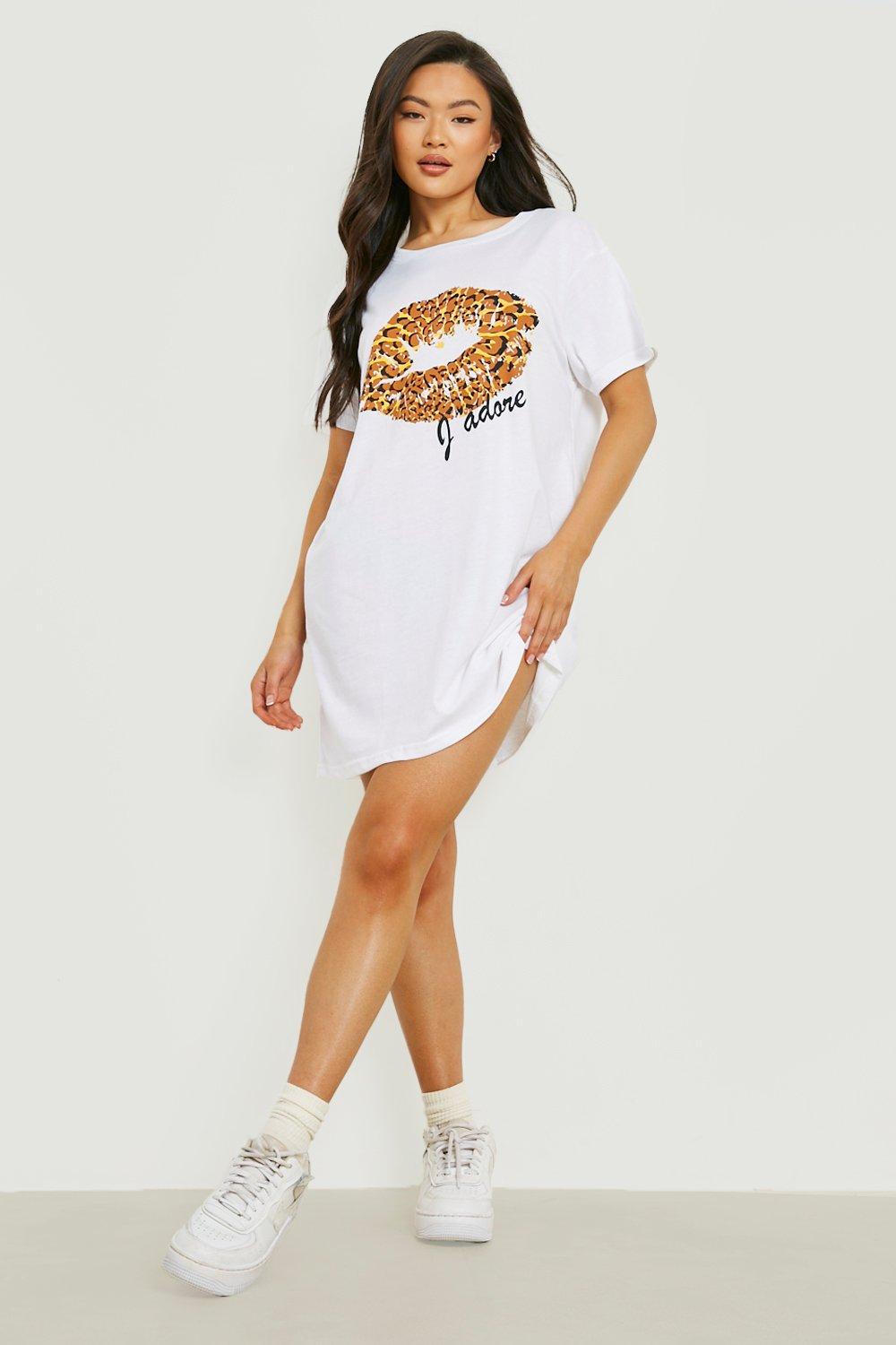 leopard print lips t shirt dress