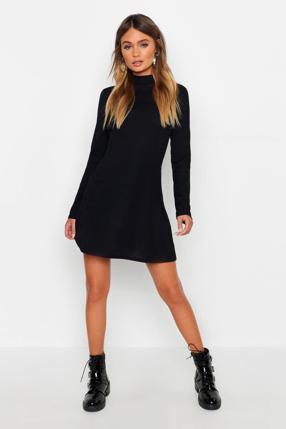 high neck long sleeve swing dress