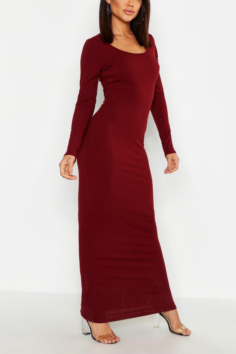 Long Sleeve Scoop Neck Ribbed Maxi Dress