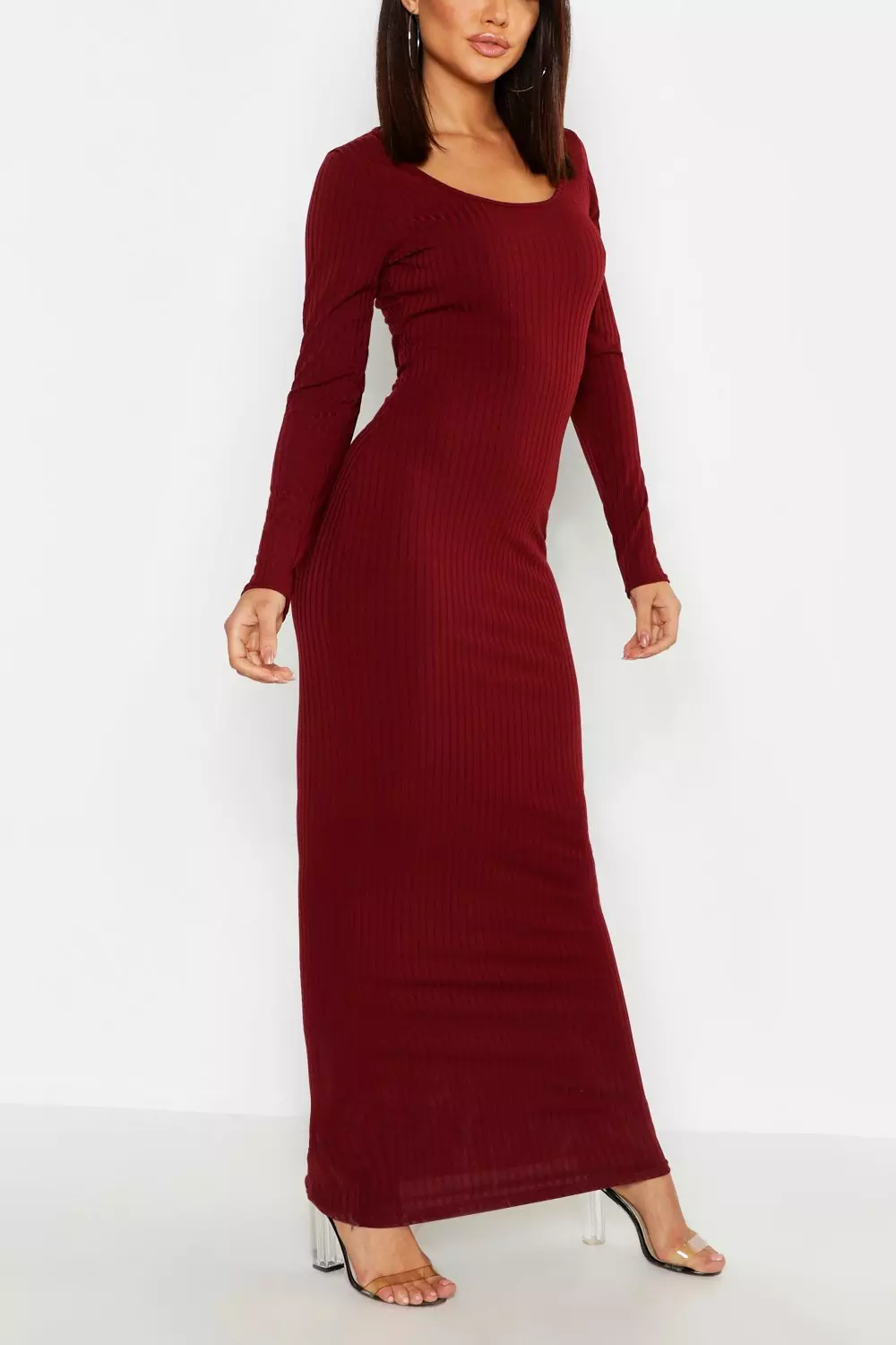 Long sleeve scoop 2025 neck ribbed maxi dress