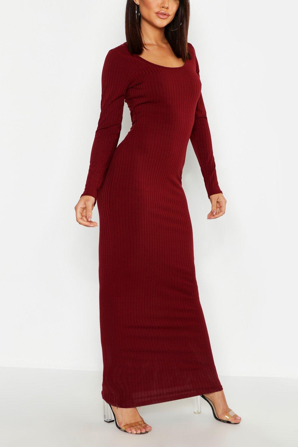 red ribbed maxi dress