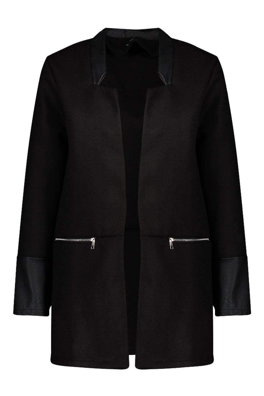 Zip pocket wool hot sale look coat