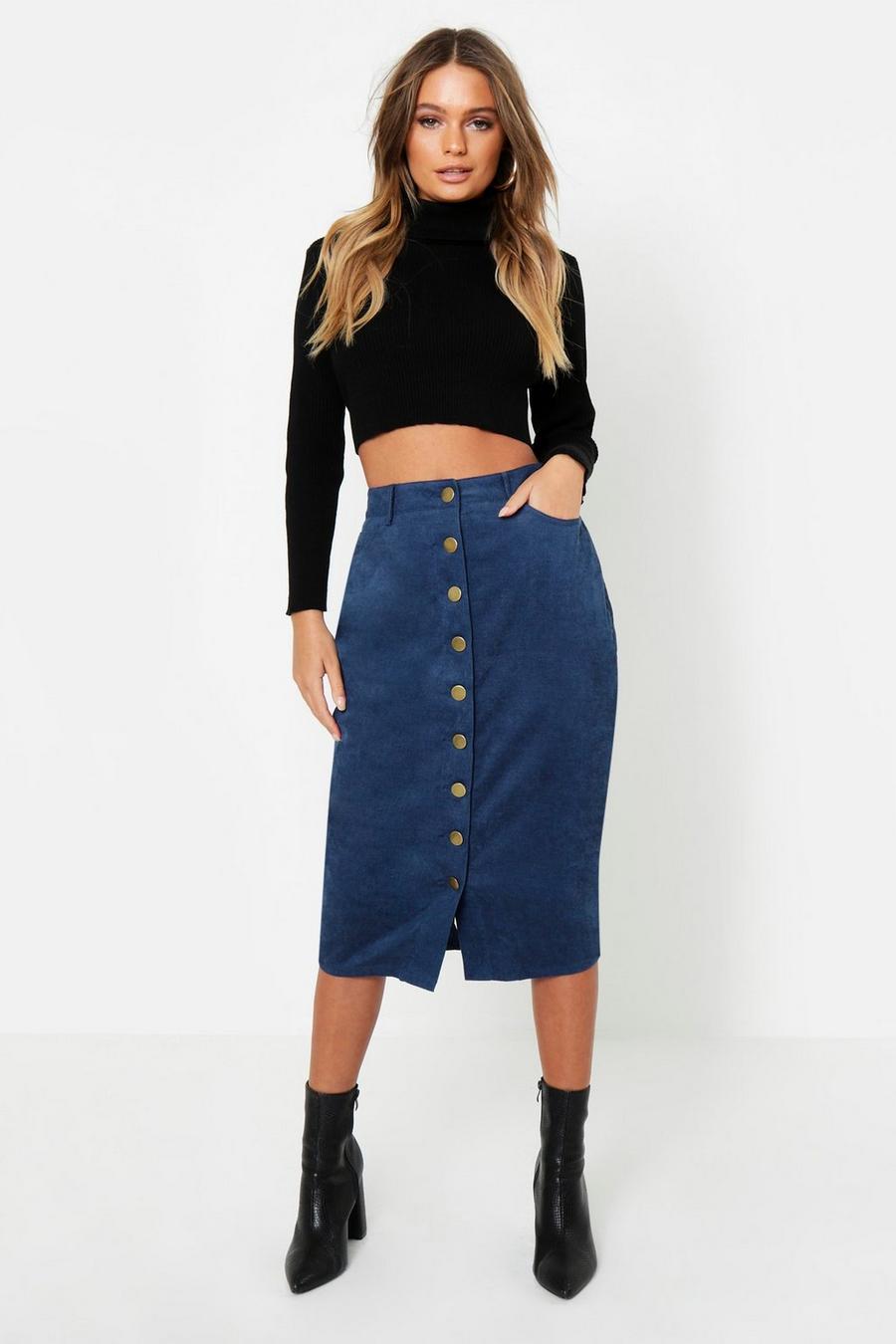 Cord Button Front Midi Skirt image number 1