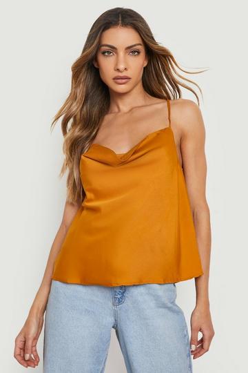 Cowl Neck Cross Back Cami Top mustard