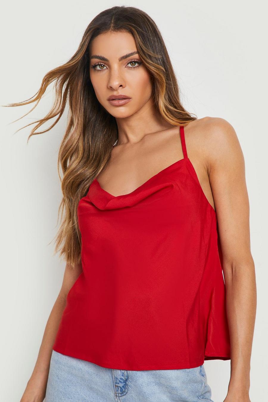 Red Cowl Neck Cross Back Camisole image number 1