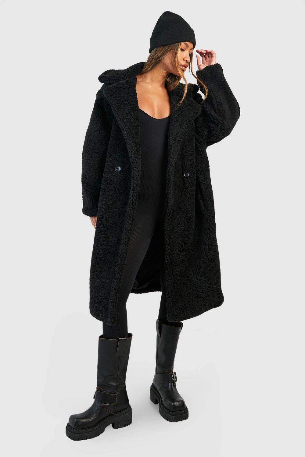 boohoo black teddy bear coat Hot Sale - OFF 58%