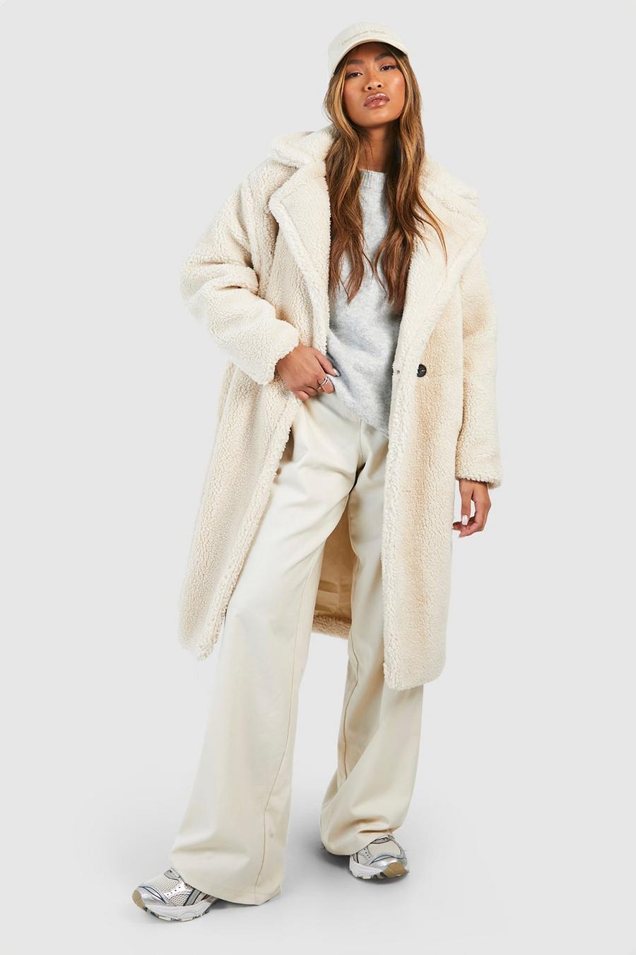 Cream white Oversized Teddy Faux Fur Coat