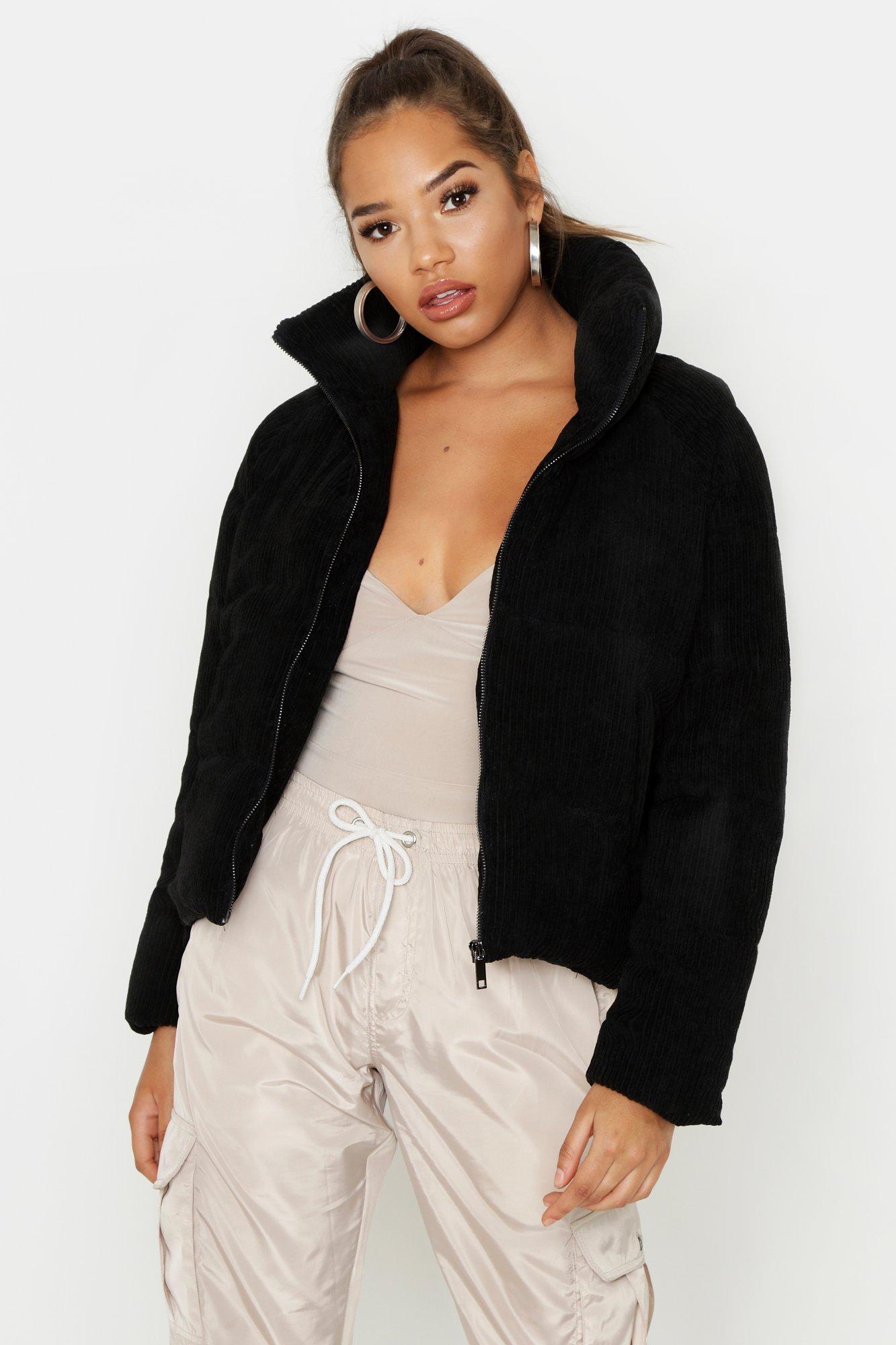 black cord puffer coat