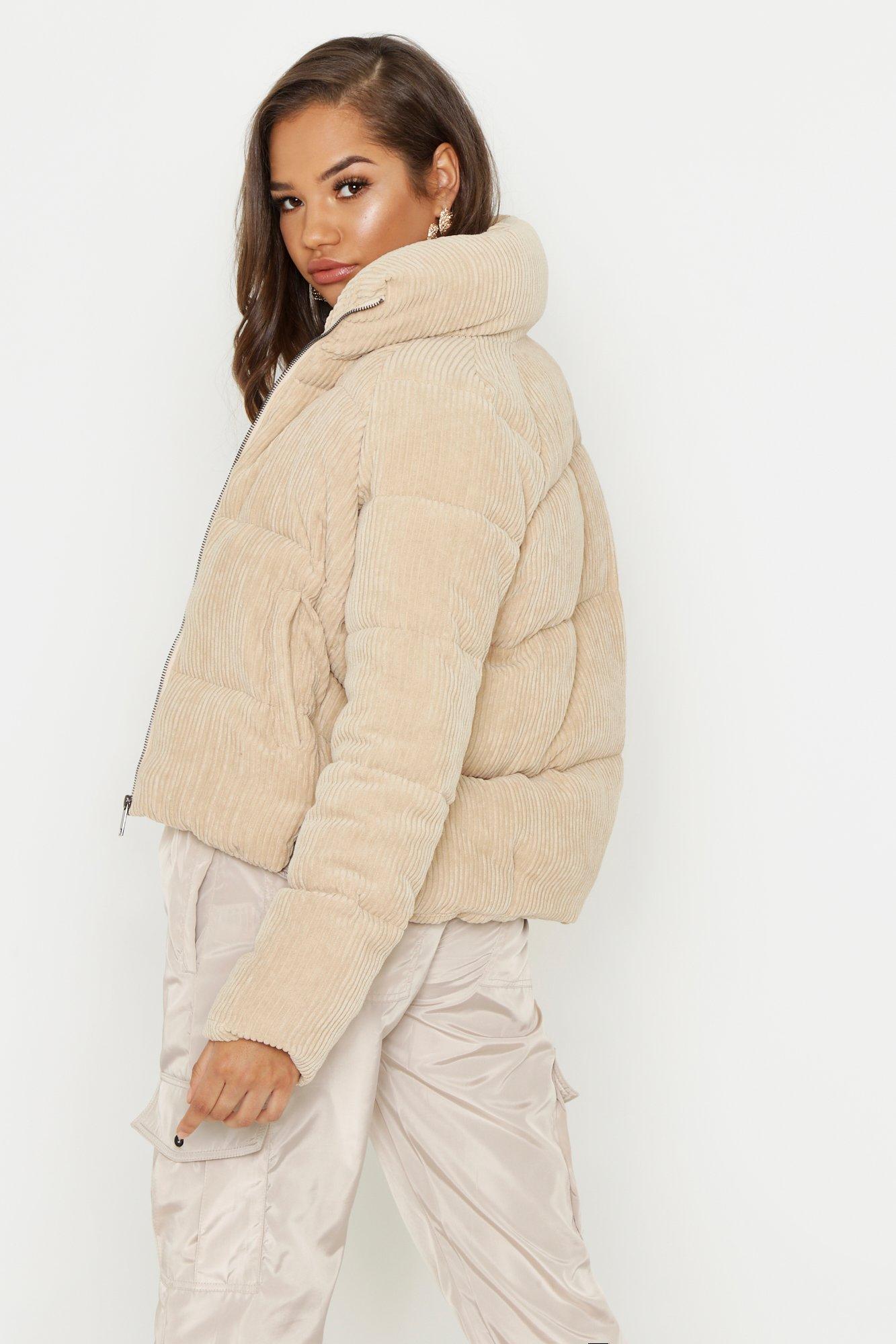 Beige cord puffer clearance jacket