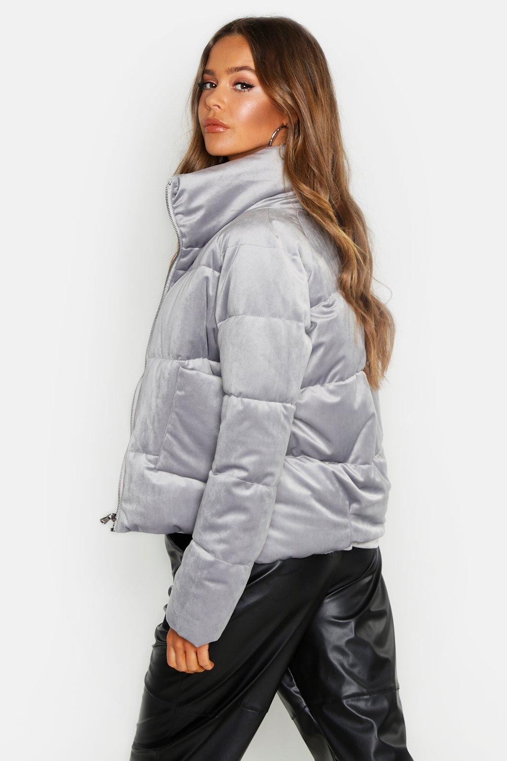 Boohoo velvet puffer jacket hotsell