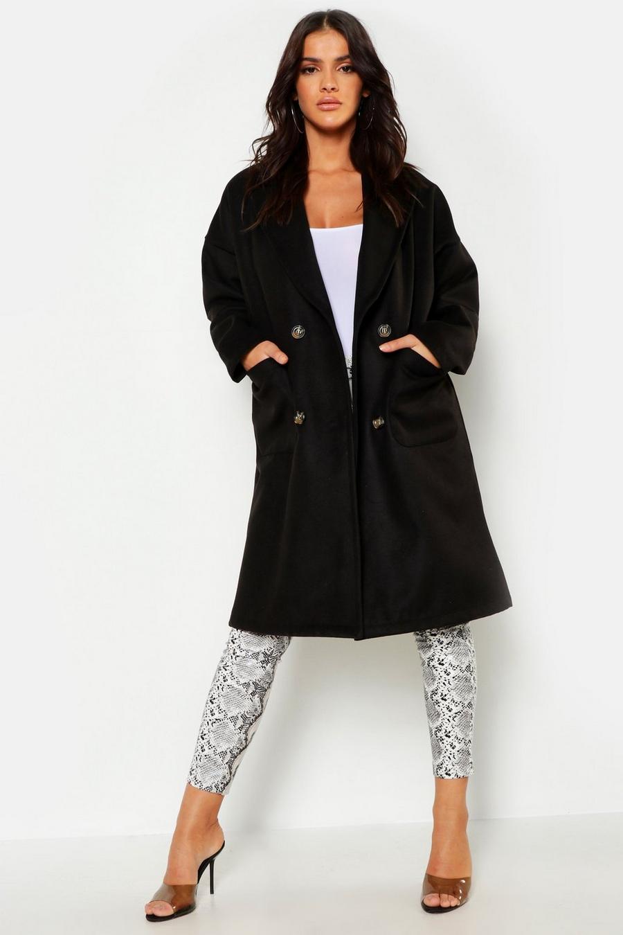 Black Oversized Double Breasted Wool Look Coat image number 1