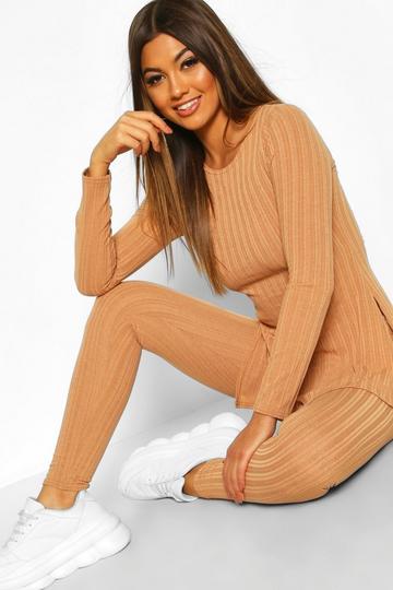 Longline Rib Top & Legging Two-Piece Set camel