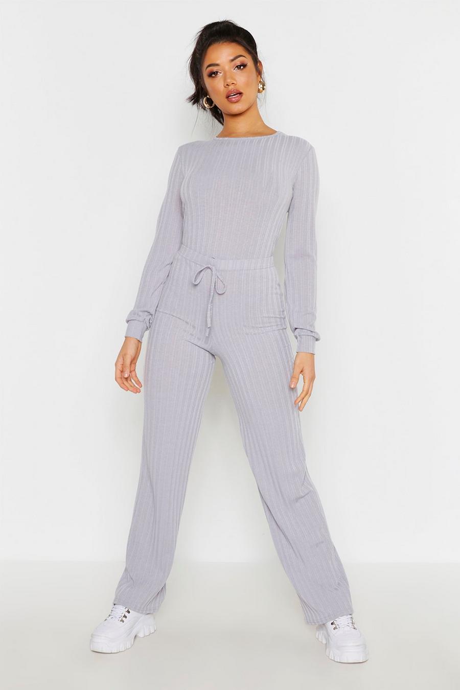 Long Sleeve Top & Drawcord Wide Leg Rib Co-Ord image number 1