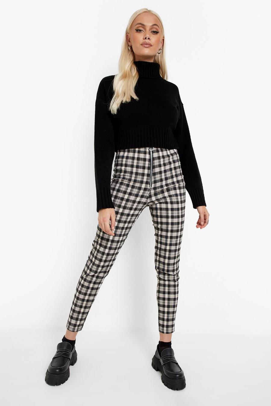 Stone beis Zip Front Check Bengaline Leggings image number 1