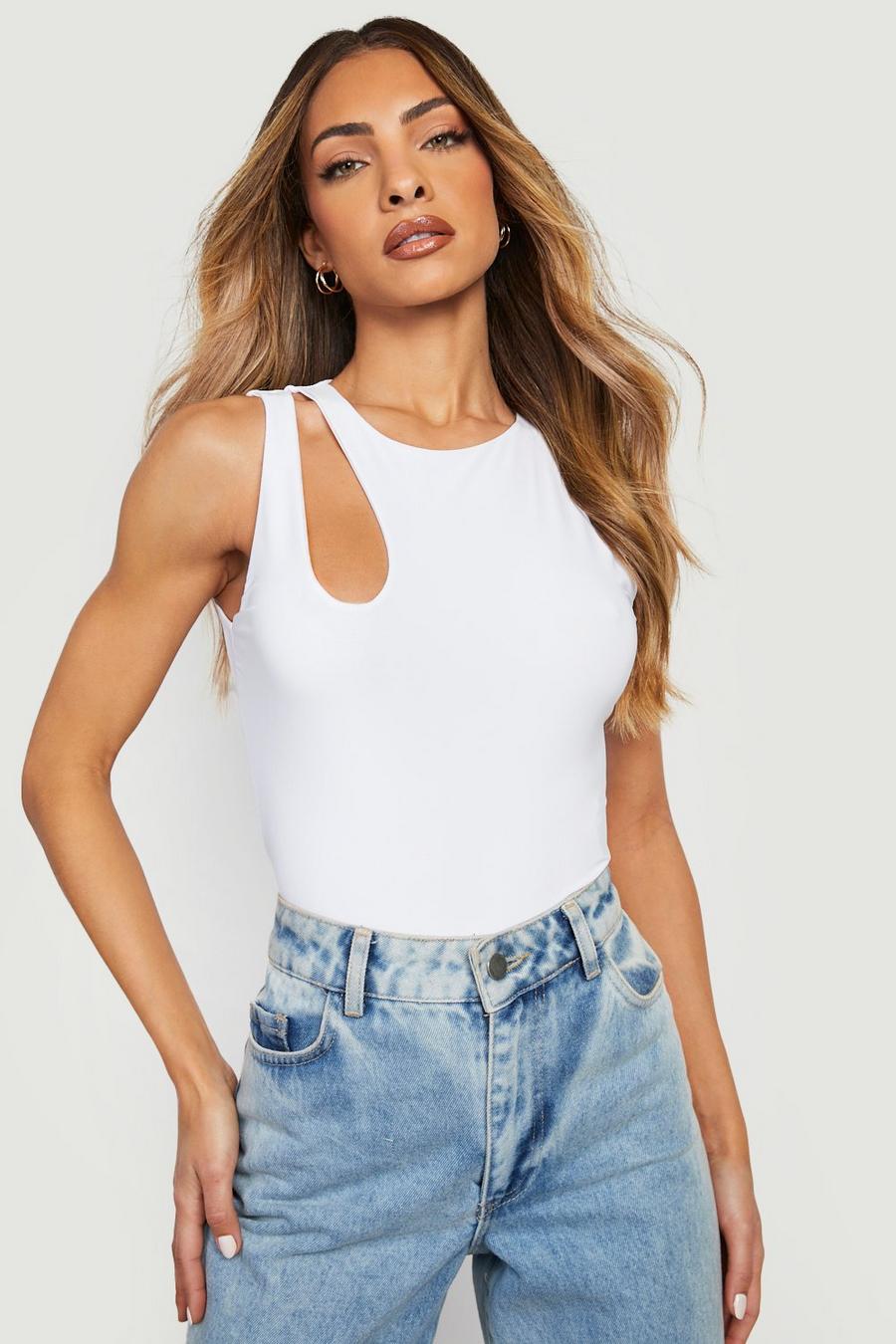 White Double Layer Cut Out Bodysuit  image number 1