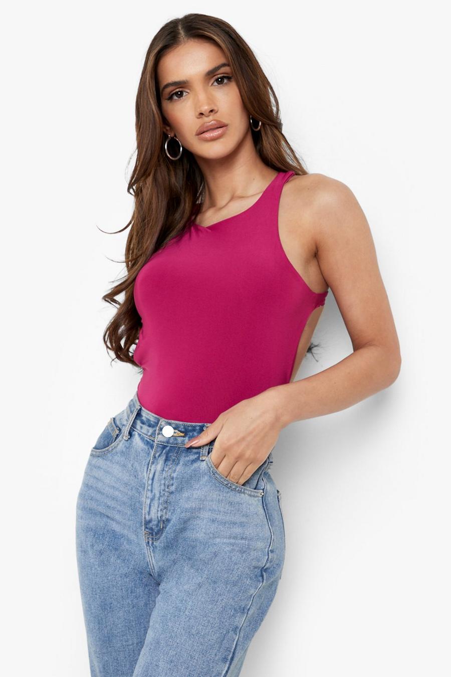 Magenta Double Slinky Cut Out Racer Bodysuit image number 1