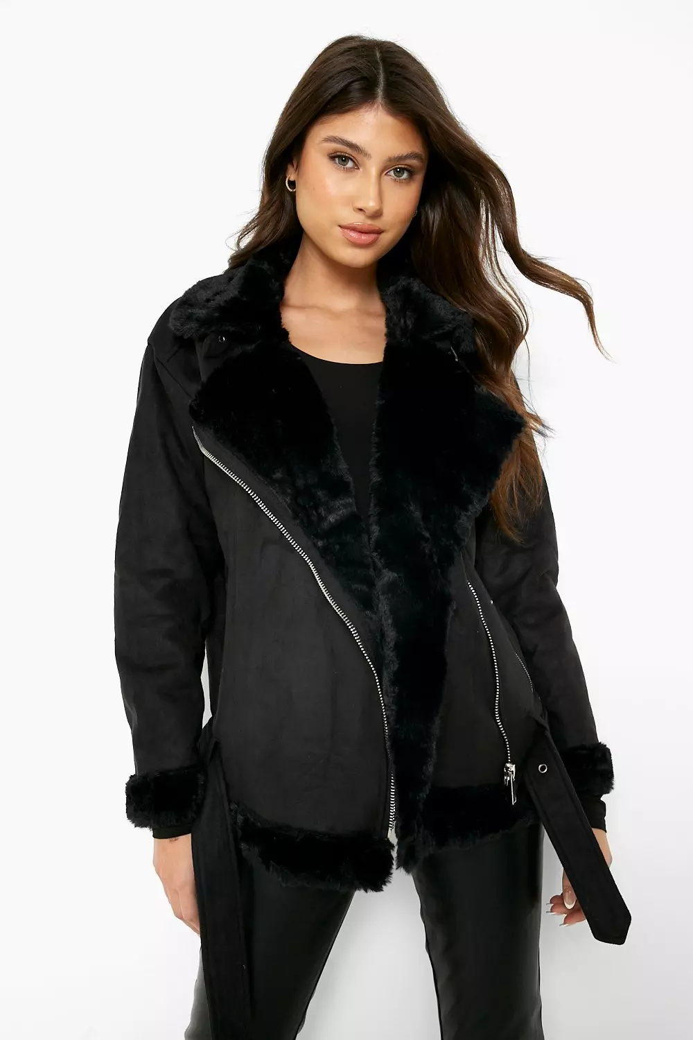 Black suede aviator jacket online