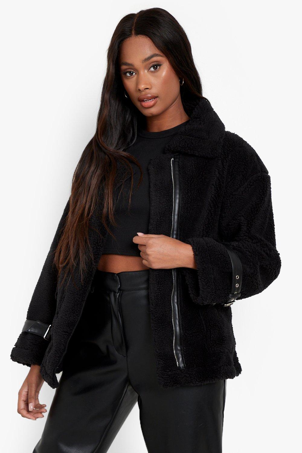 Black teddy hotsell aviator jacket