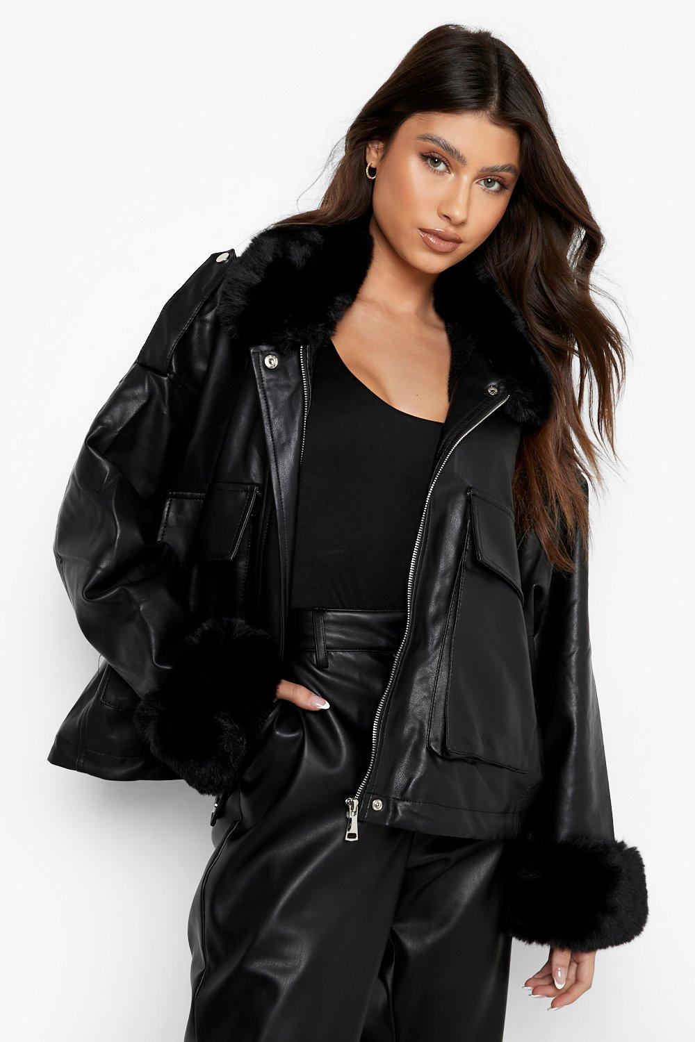 Faux Fur Trim Pu Jacket |