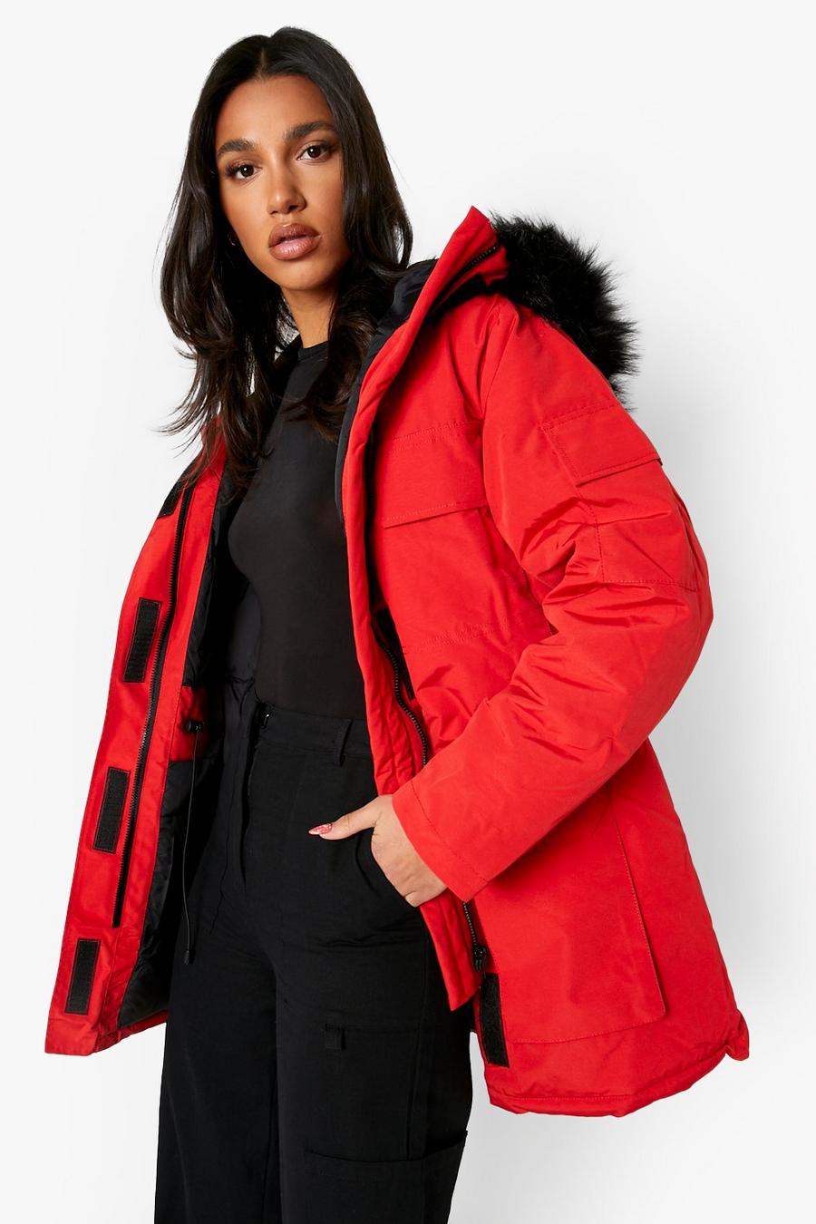 Red rot Faux Fur Hooded Parka
