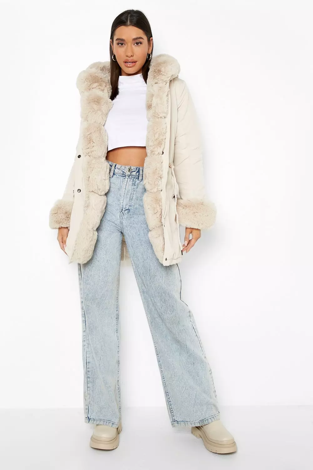 Fur lined parka coat on sale womens