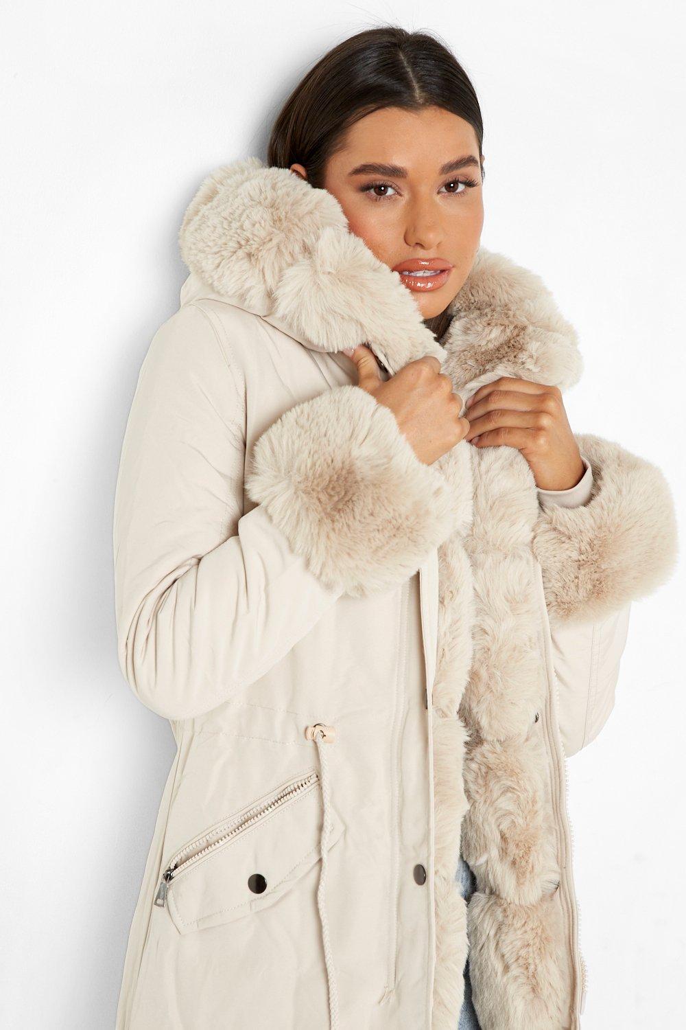 Faux Fur Lined Parka Coat boohoo NO