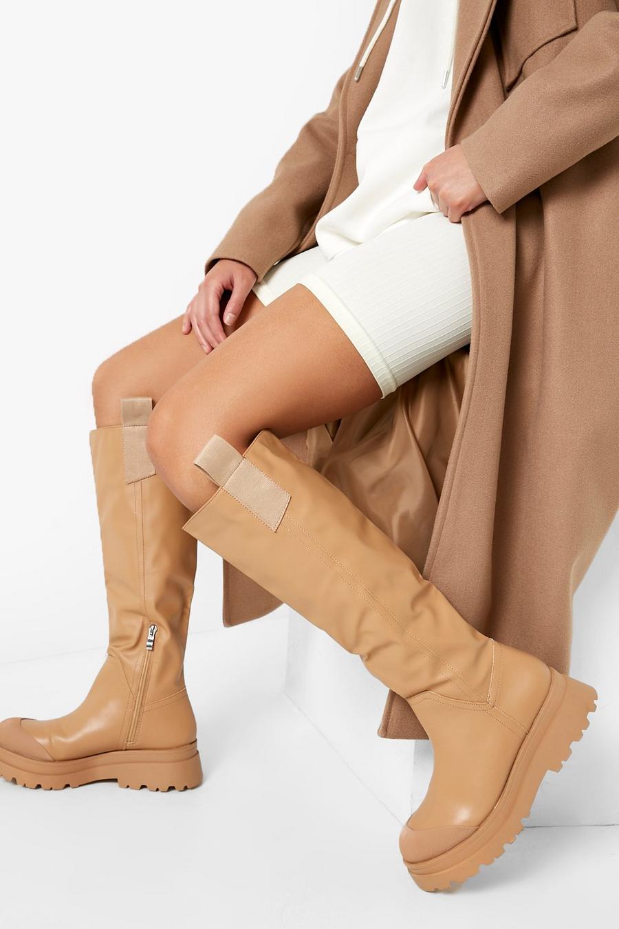 Mocha beige Chunky Rubber Knee High Boots image number 1