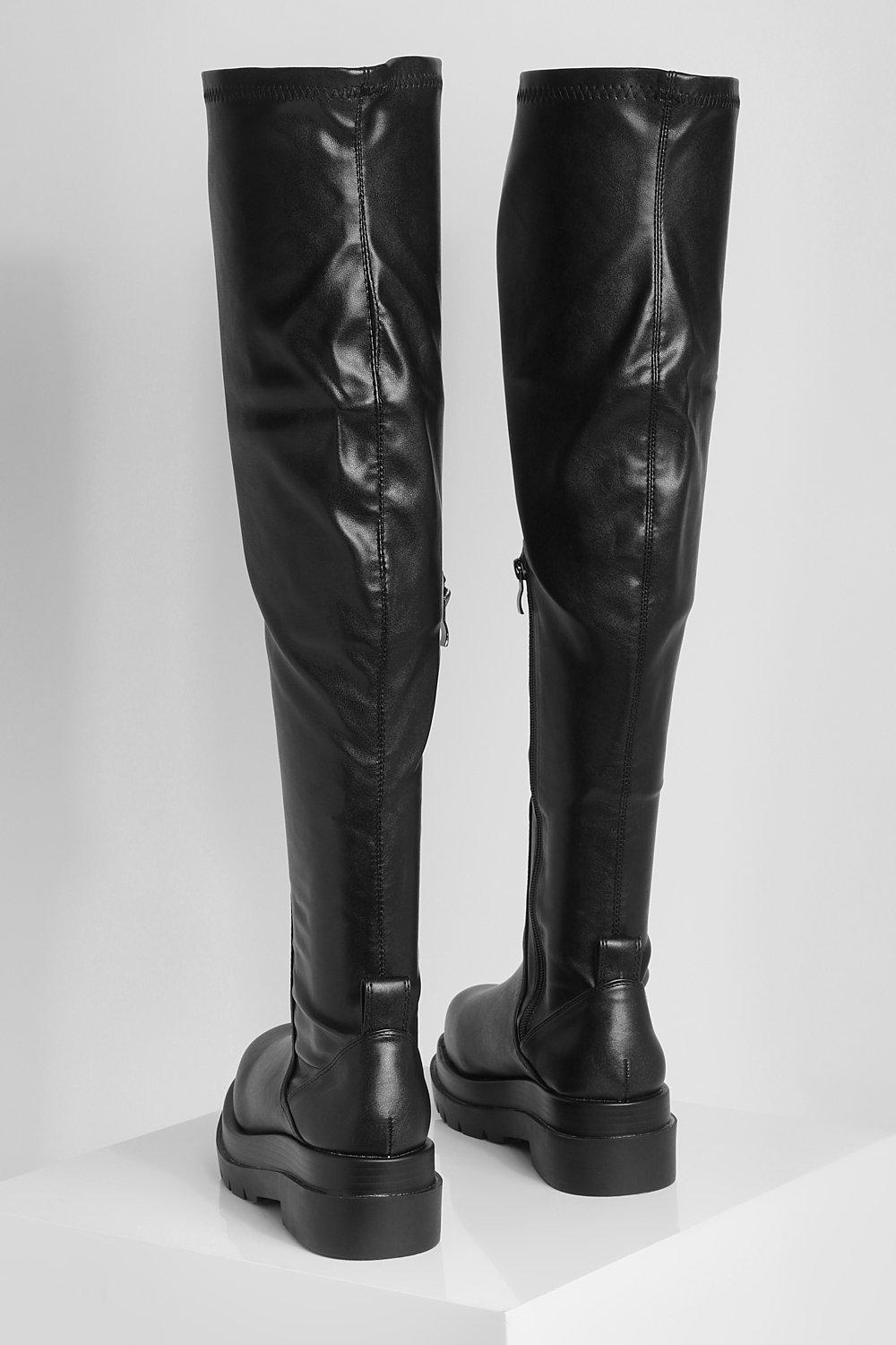 Chunky Stretch Pu Over The Knee Boot Boohoo UK